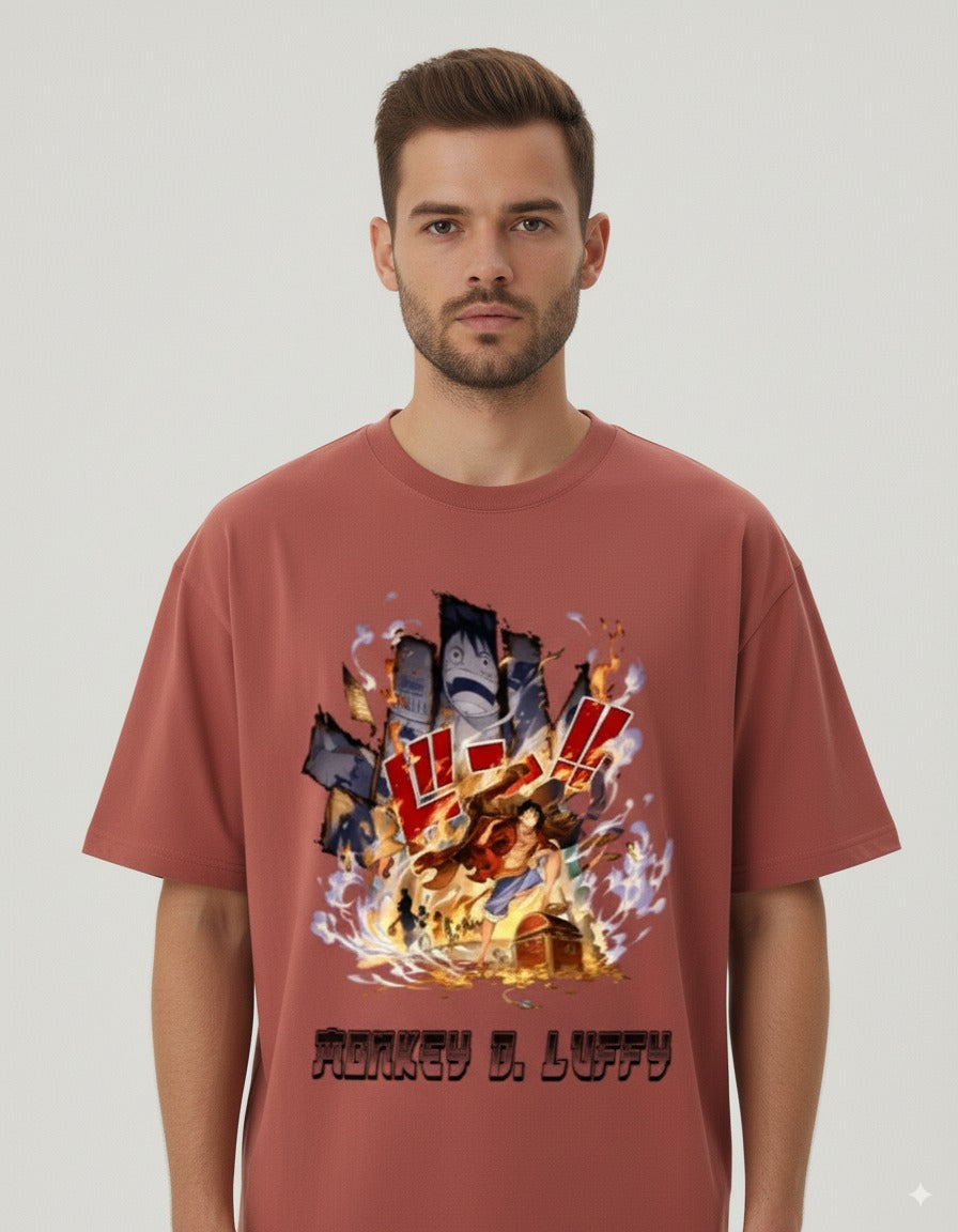 Unisex Oversized One Piece Luffy Anime Printed T-Shirt